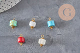 Natural stone charm pendant, gold-plated zamak 14.5mm, x1 (G7302)
