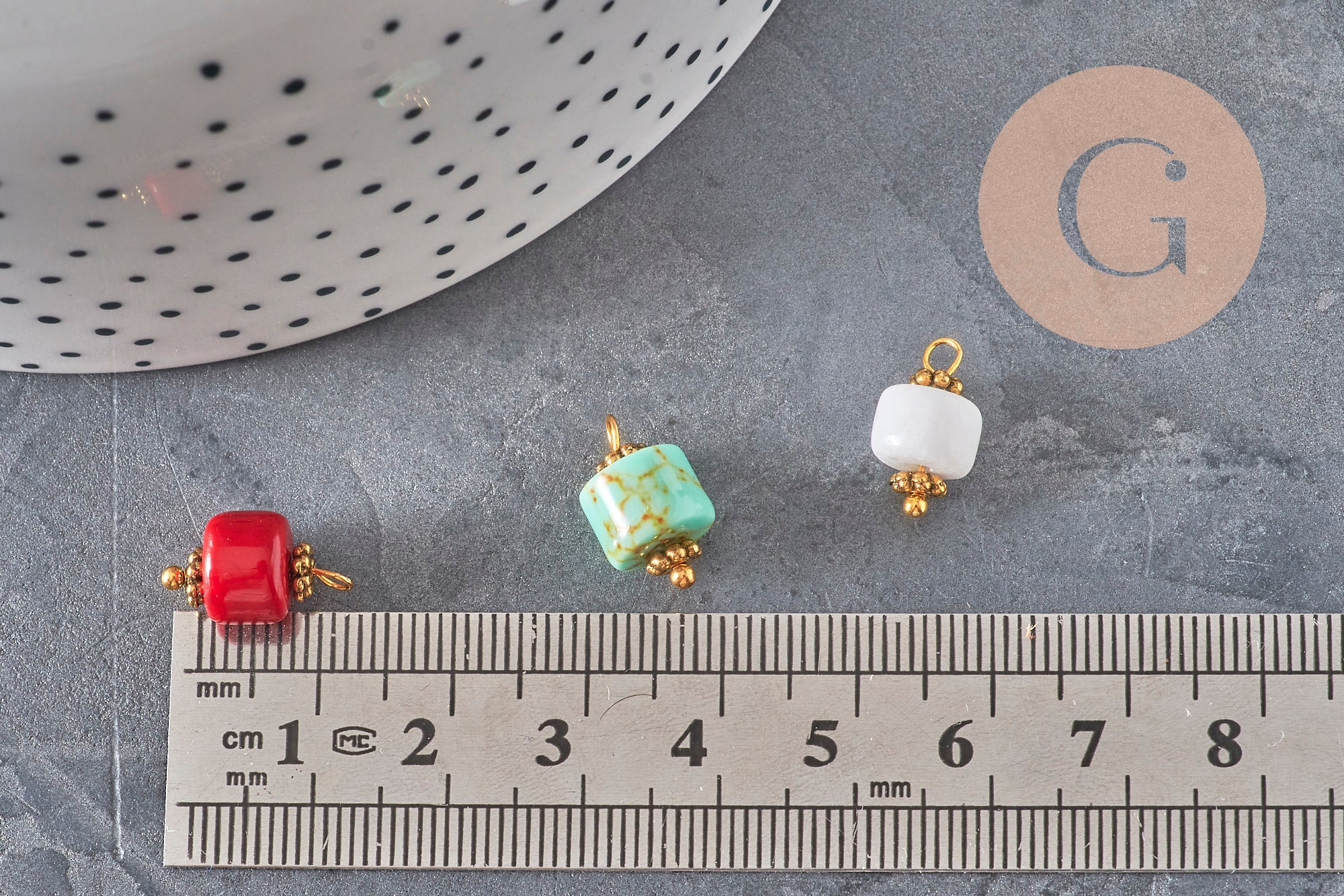 Natural stone charm pendant, gold-plated zamak 14.5mm, x1 (G7302)