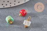 Natural stone charm pendant, gold-plated zamak 14.5mm, x1 (G7302)
