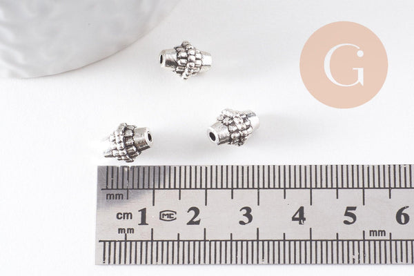 Rondelle ovale texture argent vieilli,sans nickel,perle intercalaire, 10mm, x10 (G1771)