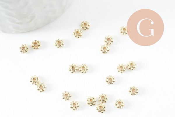 Rondelles fleurs intercalaires zamac doré 4mm, x20 (G9544)