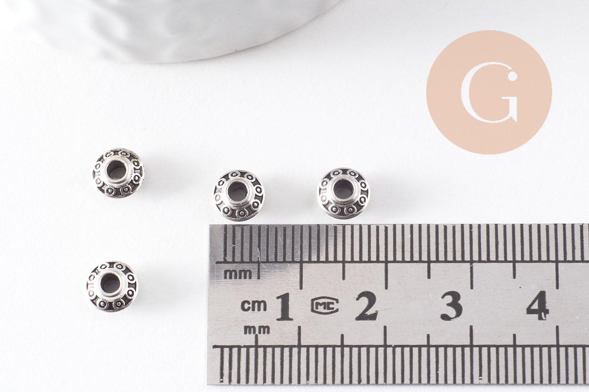Rondelles gravées argent vieilli, perles dorées, perles intercalaires, 6.5mm, x20 (G1442)