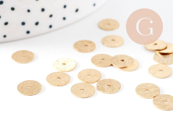 Rondelles laiton doré brossé heishi , perles dorées intercalaire pour création bijoux,perle disque, 8mm, x 20 (G3273)