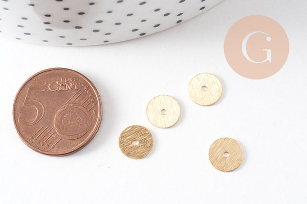 Rondelles laiton doré brossé heishi , perles dorées intercalaire pour création bijoux,perle disque, 8mm, x 20 (G3273)