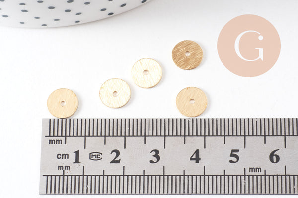 Rondelles laiton doré brossé heishi , perles dorées intercalaire pour création bijoux,perle disque, 8mm, x 20 (G3273)