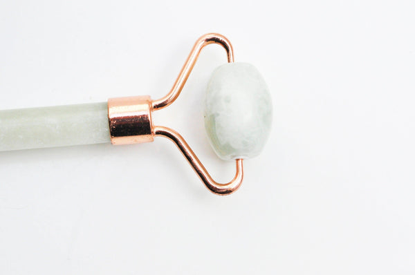 Rouleau de massage jade jaune naturel support or rose,un outil en pierre naturelle pour masser le visage auto-massage, x1 G4513