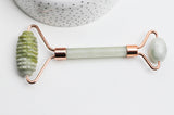 Rouleau de massage jade jaune naturel support or rose,un outil en pierre naturelle pour masser le visage auto-massage, x1 G4513