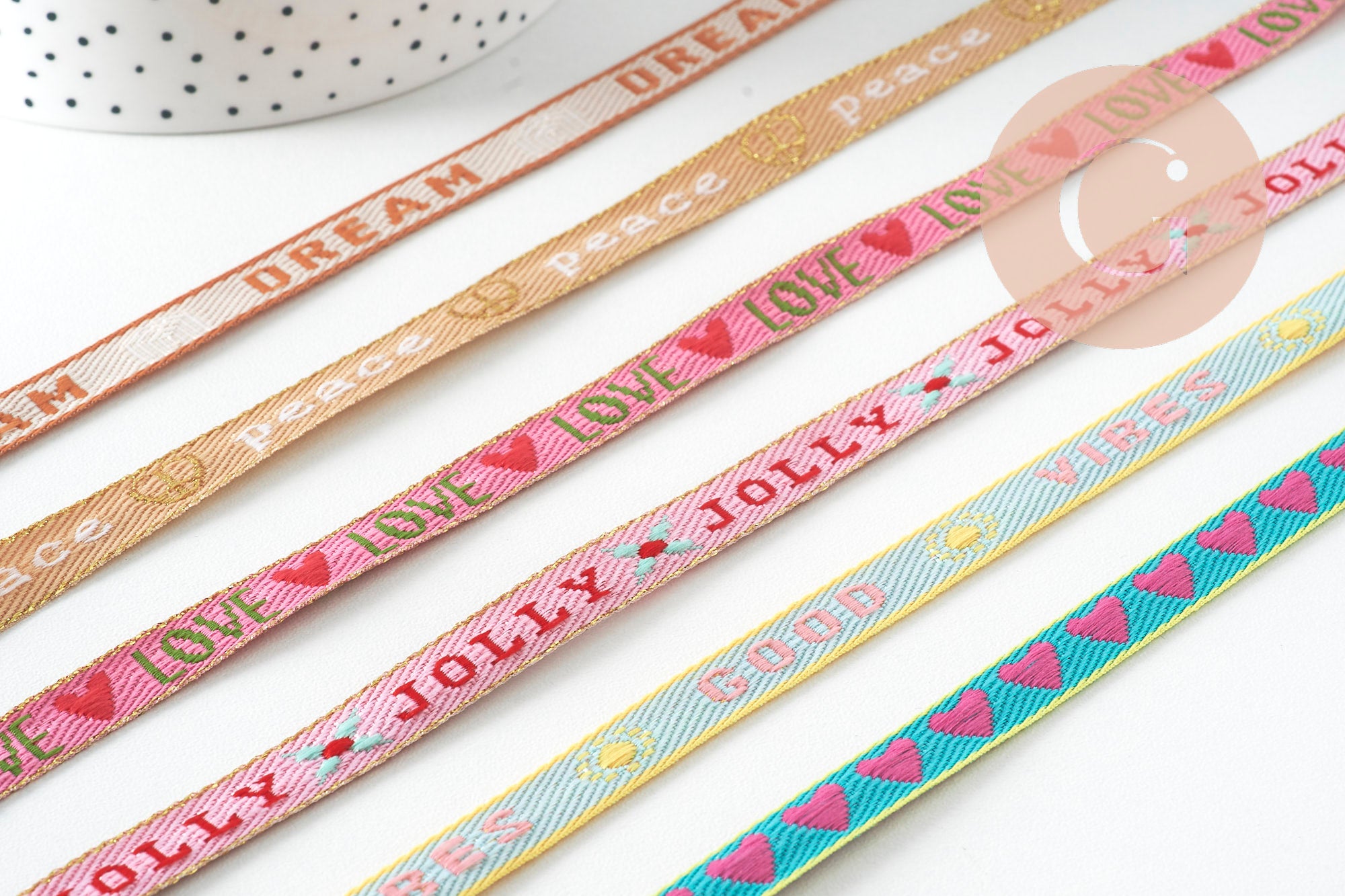 10mm embroidered ribbon, x1 meter (G11160) VALID