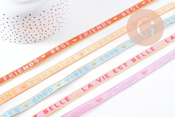 Ruban brodé texte LA VIE EST BELLE 10mm, x1 mètre (G10270)