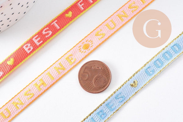 Ruban brodé texte LA VIE EST BELLE 10mm, x1 mètre (G10270)