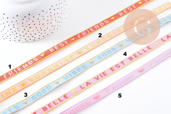 Ruban brodé texte LA VIE EST BELLE 10mm, x1 mètre (G10270)