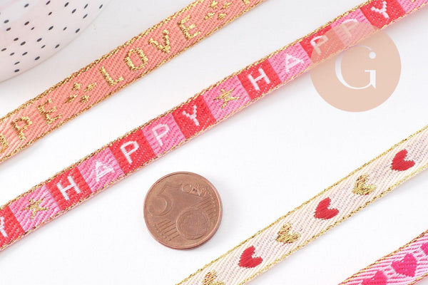 Ruban brodé texte coeurs 10mm, x1 mètre (G10269)