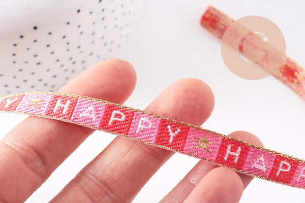 Ruban brodé texte coeurs 10mm, x1 mètre (G10269)