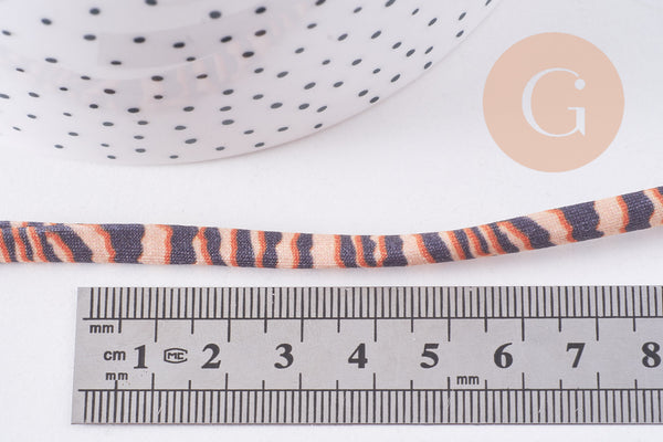 Ruban cordon élastique polyester motif Léopard marron beige 5mm, x 1 Mètre (G7070)