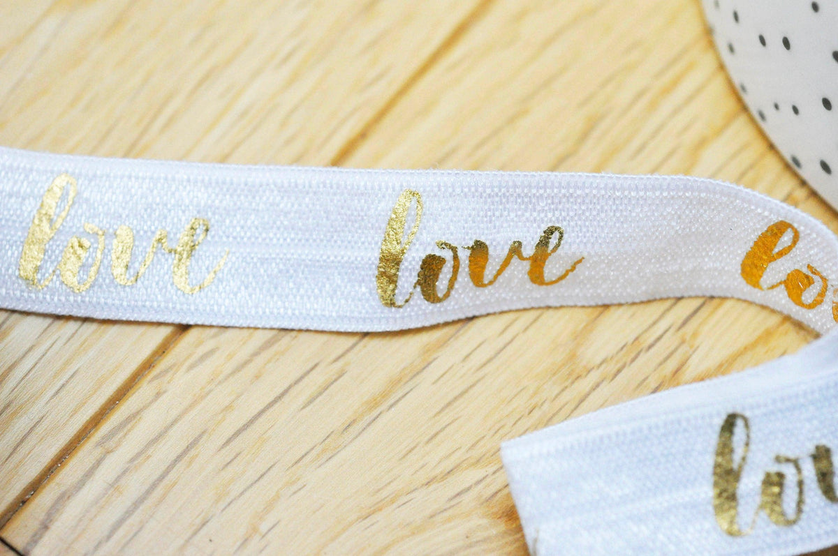 Ruban élastique blanc or LOVE EFJF,bracelet EVJF,ruban mariage, scrapbooking,16mm, x1 ou x5 ou x10 mètres (G4001)