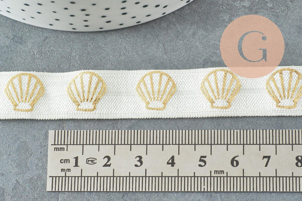 Ruban élastique écru or coquilage EFJF, x1 ou x5 ou x10 mètres (G1674)