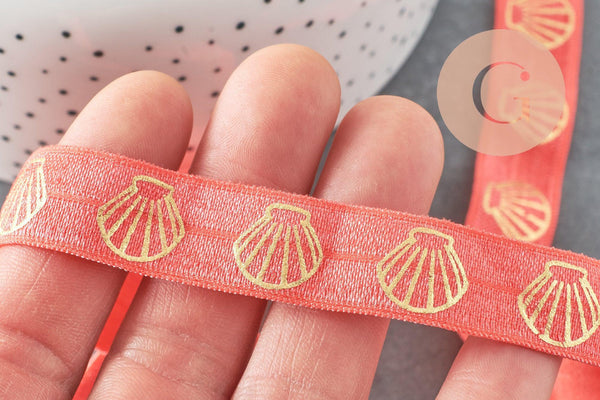 Ruban élastique orange corail or coquilage EFJF 16mm,bracelet EVJF,ruban mariage, x1 mètre (G4899)
