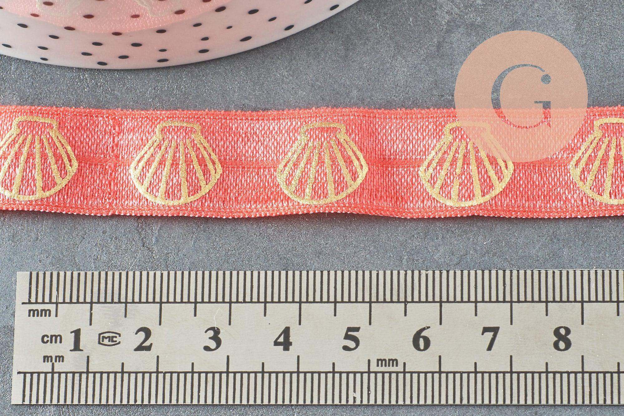 Ruban élastique orange corail or coquillage EFJF 16mm, x1 mètre (G4899)