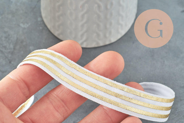 Ruban élastique rayé blanc or EFJF, fabrication bijoux, bracelet EVJF,ruban mariage,fourniture créative,scrapbooking,16mm,1 mètre-G8239
