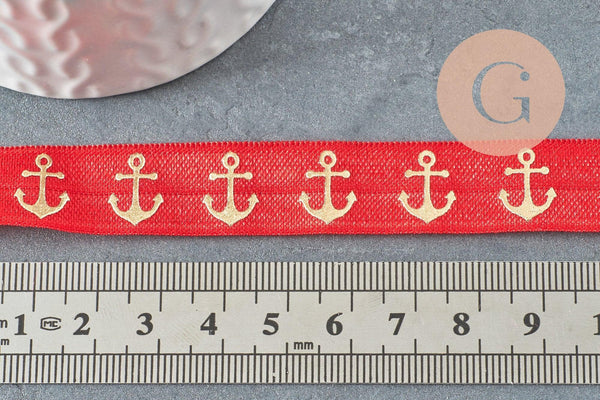 Ruban élastique rouge ancre or EFJF 16mm,1 mètre-G2162