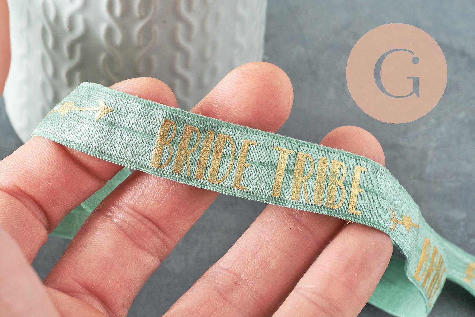Ruban élastique vert or EFJF 16mm, bracelet EVJF,ruban mariage,fourniture créative, scrapbooking, x1 mètre (G8238)