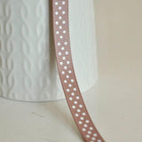 Ruban gros grain polka marrin taupe, fabrication bijoux, ruban pois blancs,ruban mariage, largeur 1cm, longueur 5mètres-G1295