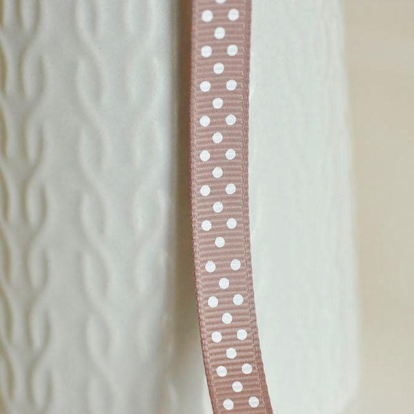 Ruban gros grain polka marrin taupe, fabrication bijoux, ruban pois blancs,ruban mariage, largeur 1cm, longueur 5mètres-G1295