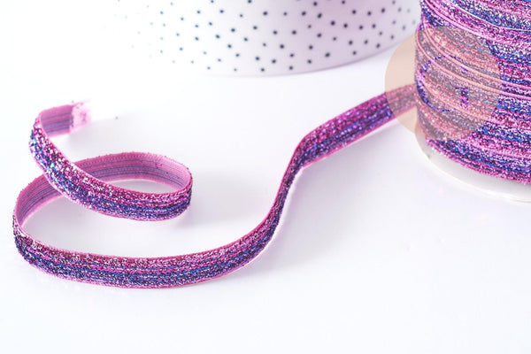 Ruban plat à paillettes polyester nylon violet 9.5~10mm , fabrication bijoux, X 1Mètre G8908