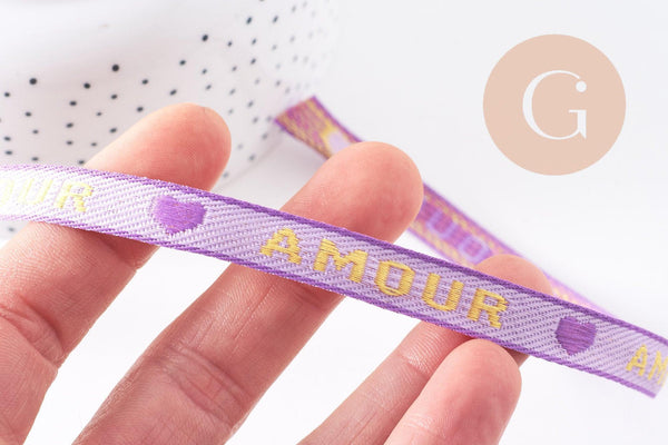 Ruban texte Amour 10mm, un ruban brodé de qualité pour travaux de couture ou création de bijoux, x1 mètre (G10267)