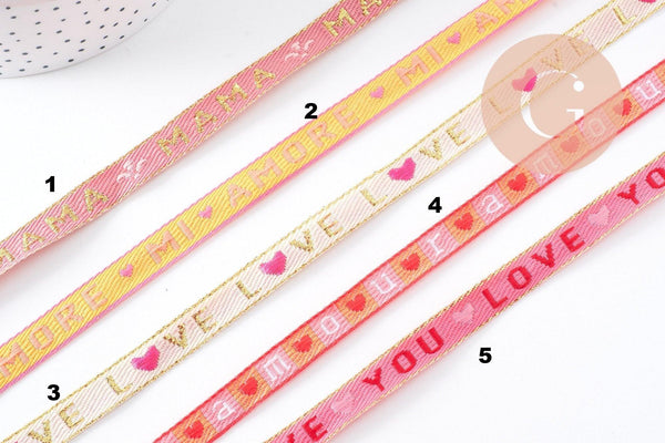 Ruban texte Amour 10mm, un ruban brodé de qualité pour travaux de couture ou création de bijoux, x1 mètre (G10418)