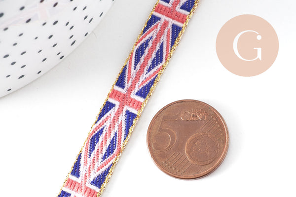 Ruban texte drapeaux pays 10mm, un ruban brodé de qualité pour travaux de couture ou création de bijoux, x1 mètre (G10831)
