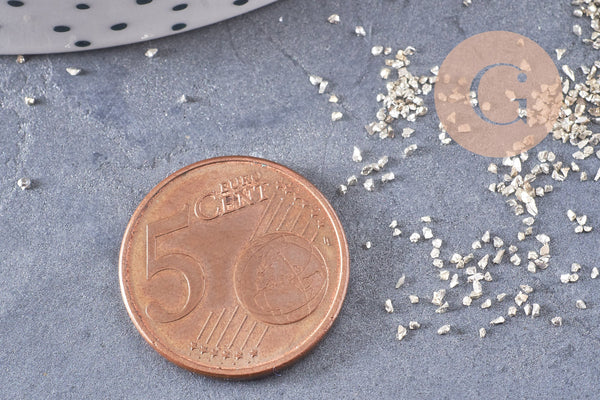 Sable argenté Embellissement verre pour résine époxy 1-1.5mm, x10gr (G7240)