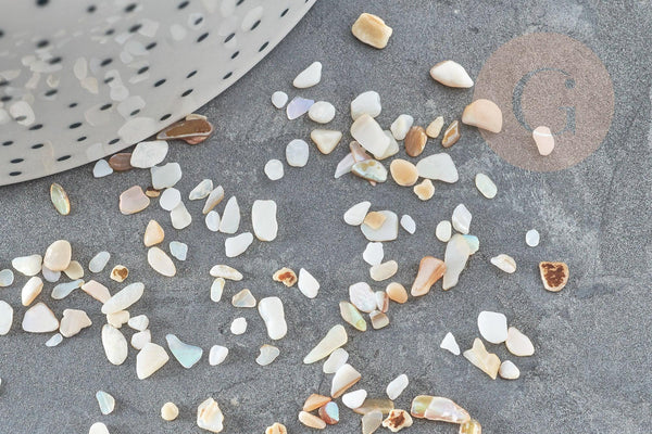 Sable chips coquillage nacre naturelle beige blanc 2-5mm non percé, x20gr (G9309)