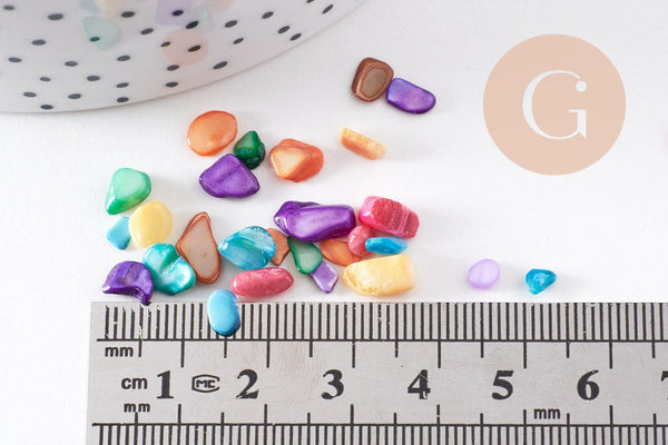 Sable chips coquillage nacre naturelle colorée 4-14mm non percé, x20gr (G0238)