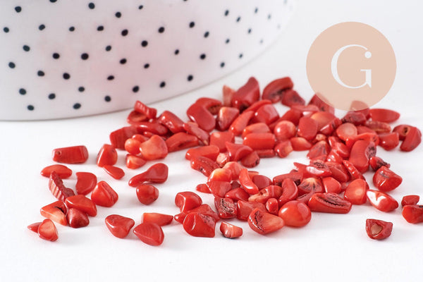 Sable chips corail naturel rouge 3-9mm non percé, x20gr (G0257)