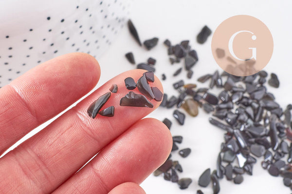 Sable chips pierres naturelle noire 3~5mm non percé, x20gr (G0227)