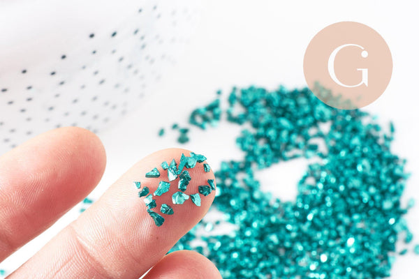 Sable chips verre bleu 1.5~2mm non percé, x10gr (G5043)