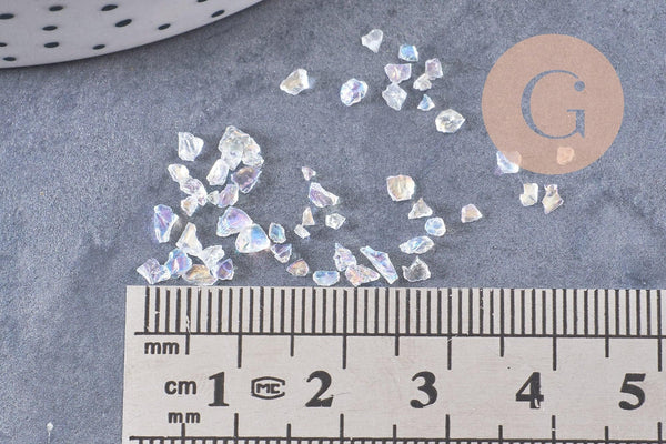 Sable pépite verre transparent irisé 1.5-3mm non percé, x10gr (G1969)