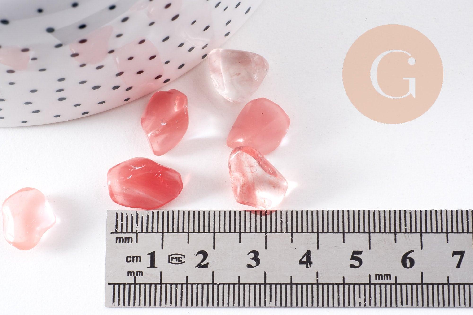Sable verre quartz cerise roulée 5~10mm non percé, x20gr (G0397)