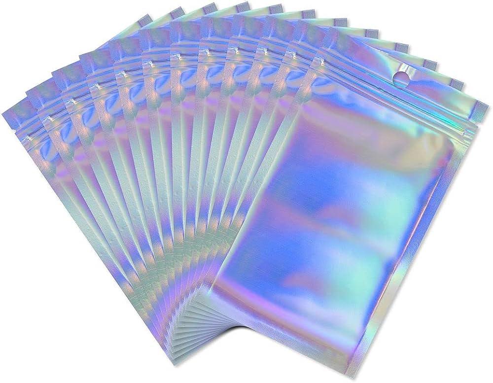 Sacs zippé plastique rectangle gris holographique 10x7cm, x5 (G9037)