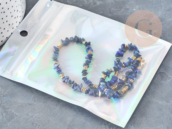 Sacs zippé plastique rectangle gris holographique 10x7cm, x5 (G9037)