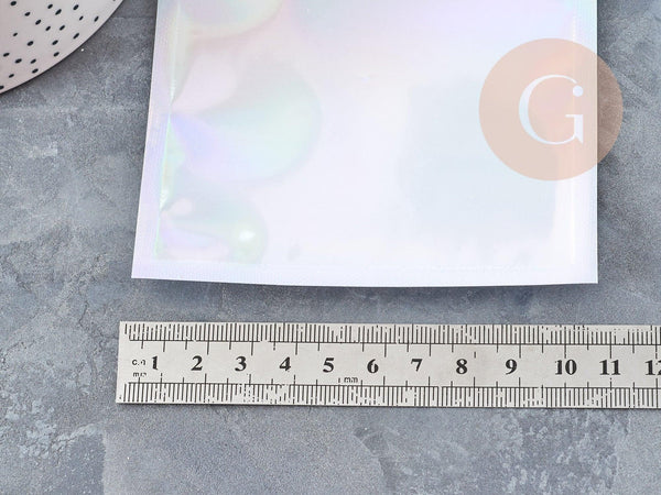 Sacs zippé plastique rectangle gris holographique 10x7cm, x5 (G9037)