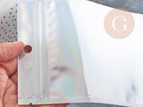 Sacs zippé plastique rectangle gris holographique 10x7cm, x5 (G9037)