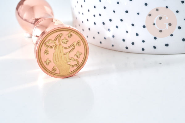 Sceau en metal Lune et étoile laiton or rose cire à cacheter,personnalisation invitations DIY,25mm x1 G7744