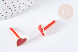 Support Boucles puces zamac doré coeur émail rouge avec anneau 11.5mm, la paire (G8609)