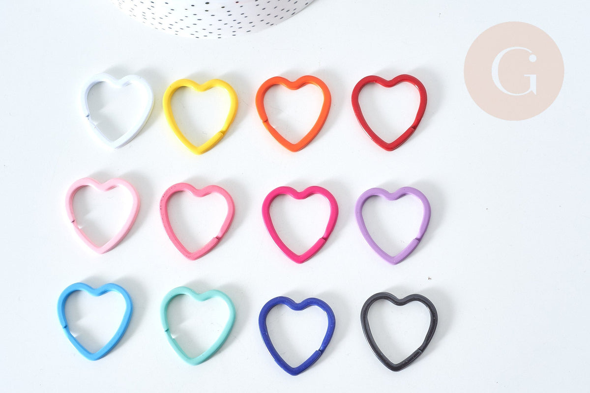 Support Cœur porte-clés fer multicolore 31mm, x1 (G7836)