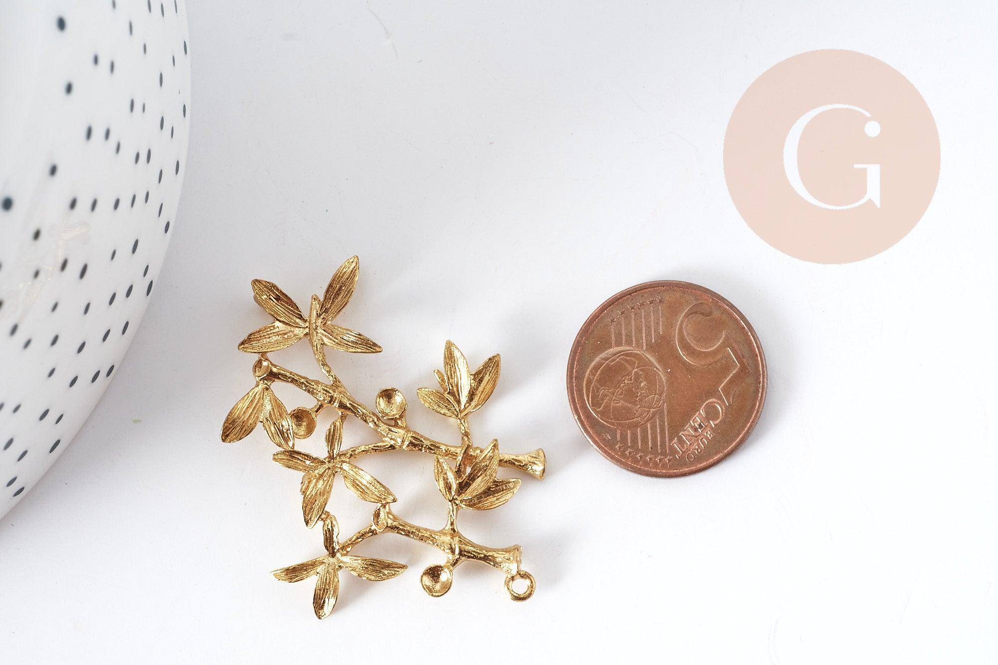 Support Pendentif feuille Bambou laiton brut 44mm, x1 (G9006)
