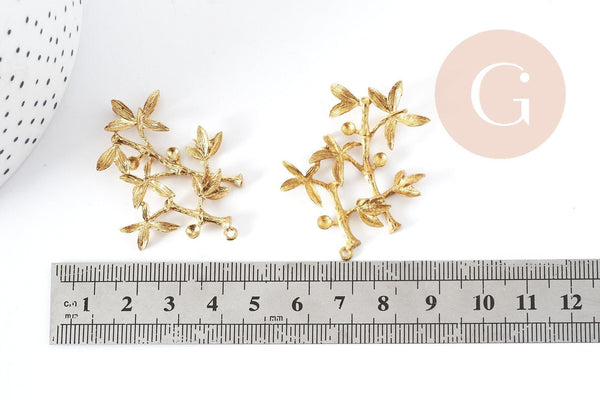 Support Pendentif feuille Bambou laiton brut 44mm, x1 (G9006)