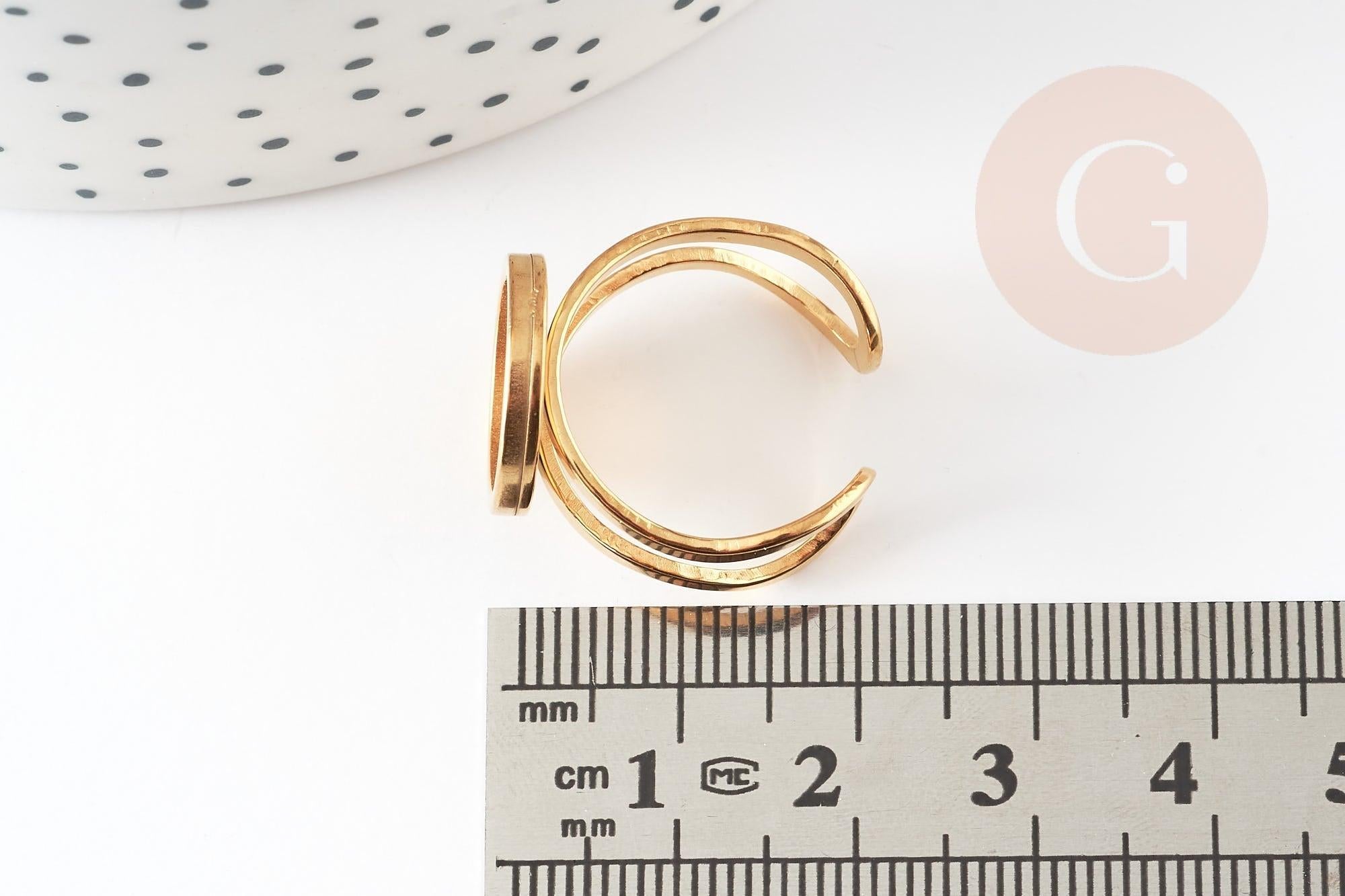Support bague réglable pour cabochon 12mm acier doré inoxydable, x1 (G4312)
