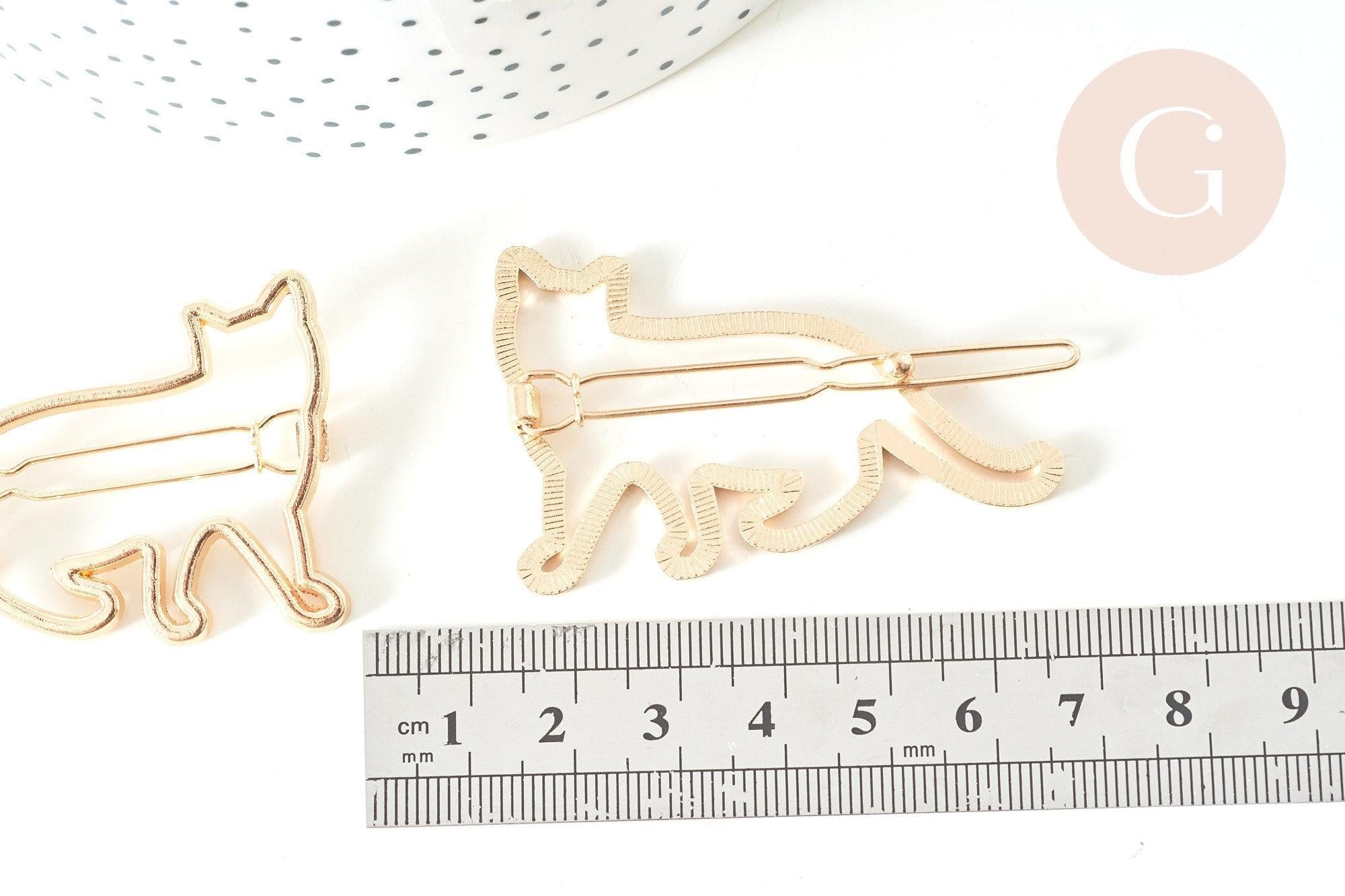 Support barrette chat clip métal doré 55mm, x1 (G7739)